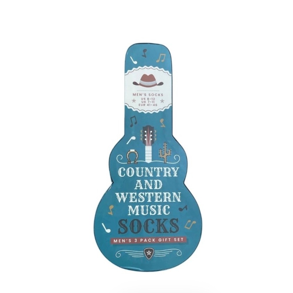 Orrsum Men's 3 Pack Country Western Music Socks Gift Set Guitar Box US 8-12 NWT